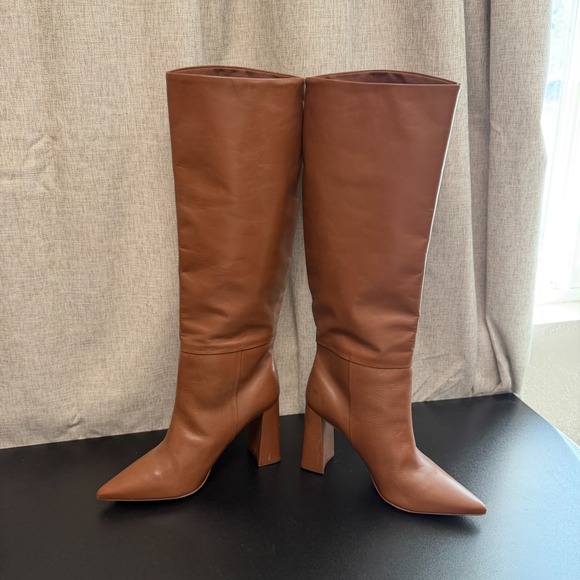 Steve Madden Handles Boots Women's 8-1/2 Brown Leather Heels Knee-High Luxury - Picture 5 of 14